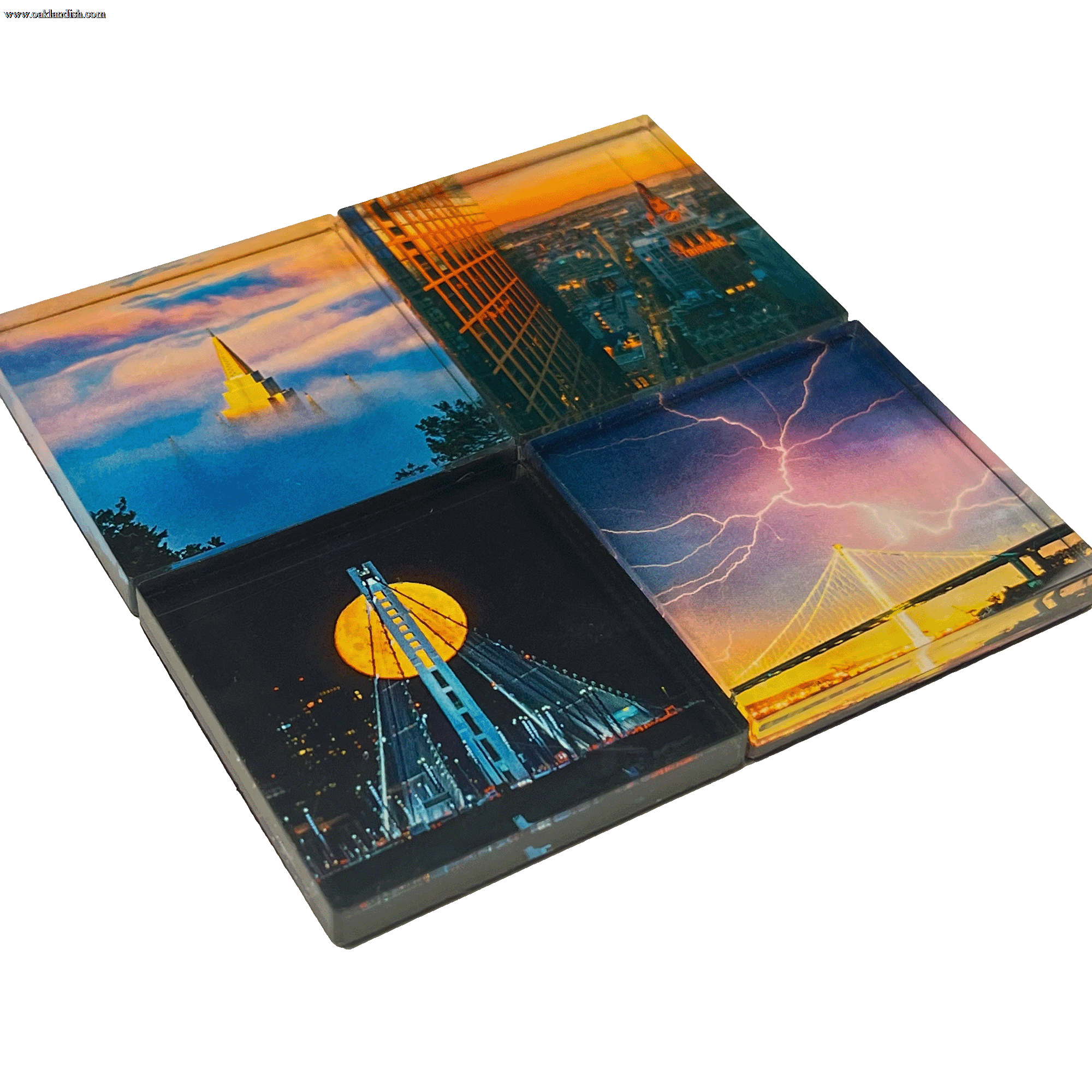 Set of 4 fridge magnets depicting stunning images of Oakland by photographer Vincent James.
