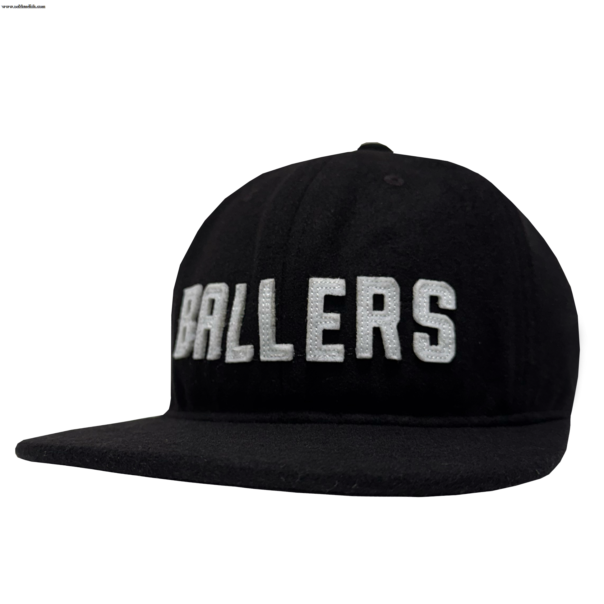 The Oakland Ballers Felt Applique Strapback is a black cap featuring “BALLERS” in bold white letters across the front. Shown at a slight angle on a plain white background, this adjustable strapback ensures the perfect fit.