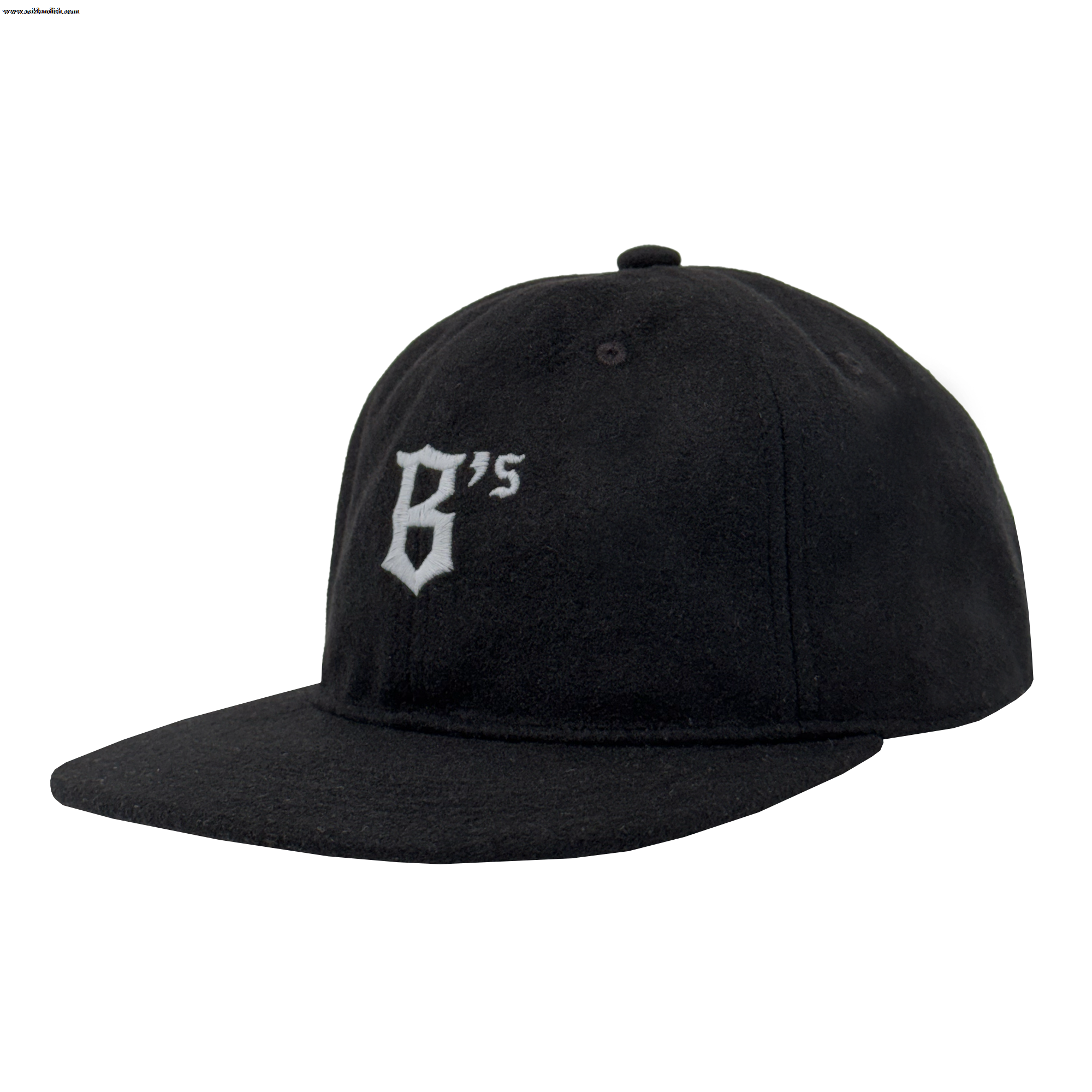 The Oakland Ballers B Strapback is a black flat-brim hat with "B's" in white old English font embroidered on the front, adjustable strapback, top button, and visible stitching. Brand: Oakland Ballers.