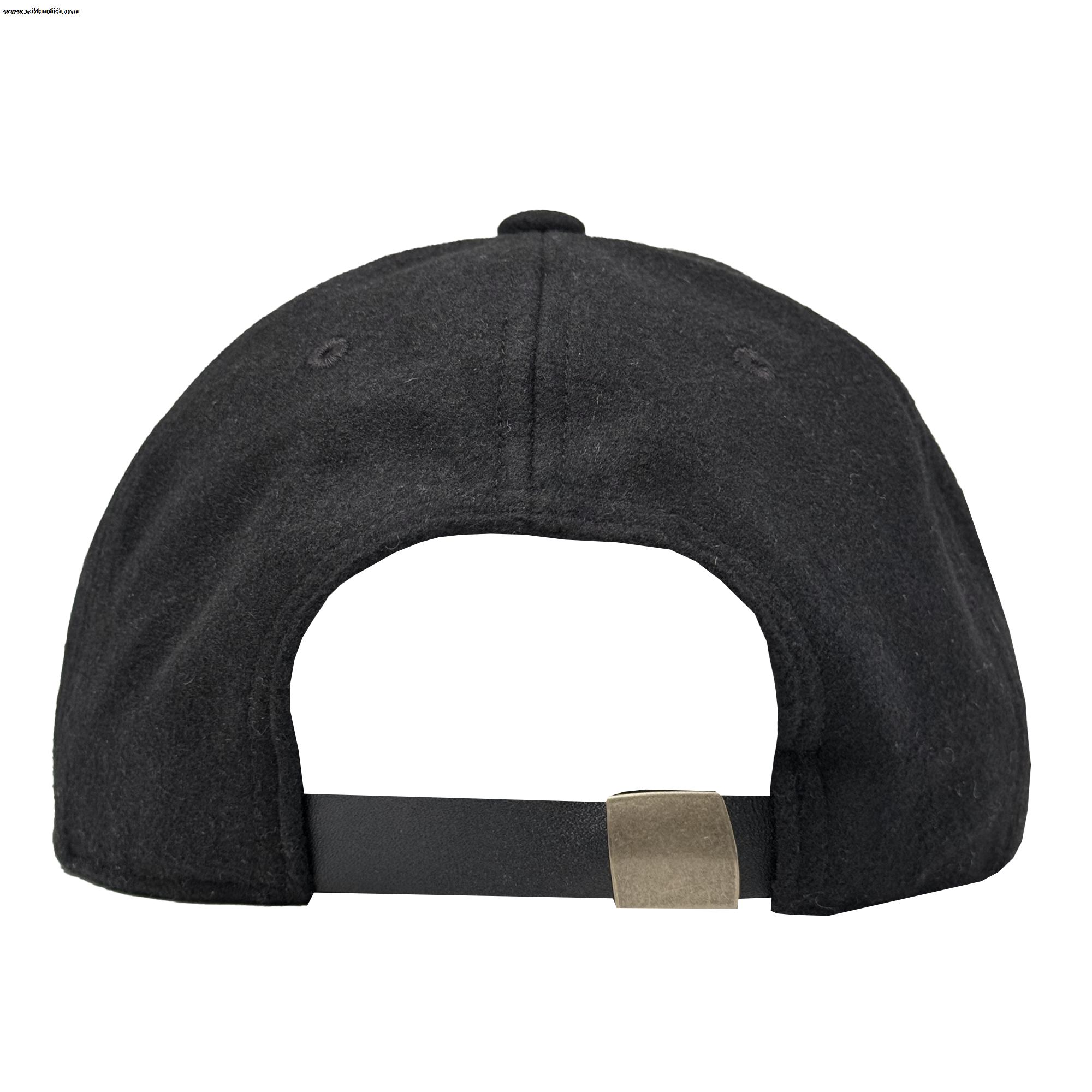 The image shows the back view of the Oakland Ballers B Strapback by Oakland Ballers. This black cap features an adjustable strapback with a metallic buckle, two eyelet holes on each side, and soft, slightly textured fabric.