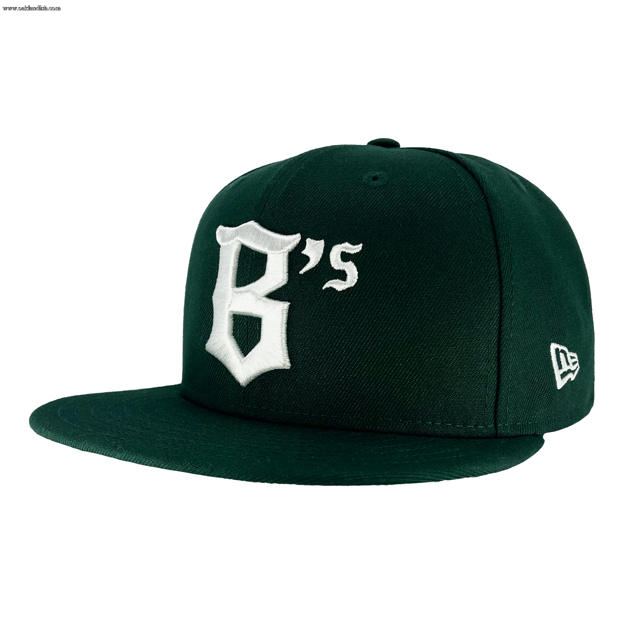 Angled view of New Era 59FIFTY Dark Green Oakland Ballers fitted.