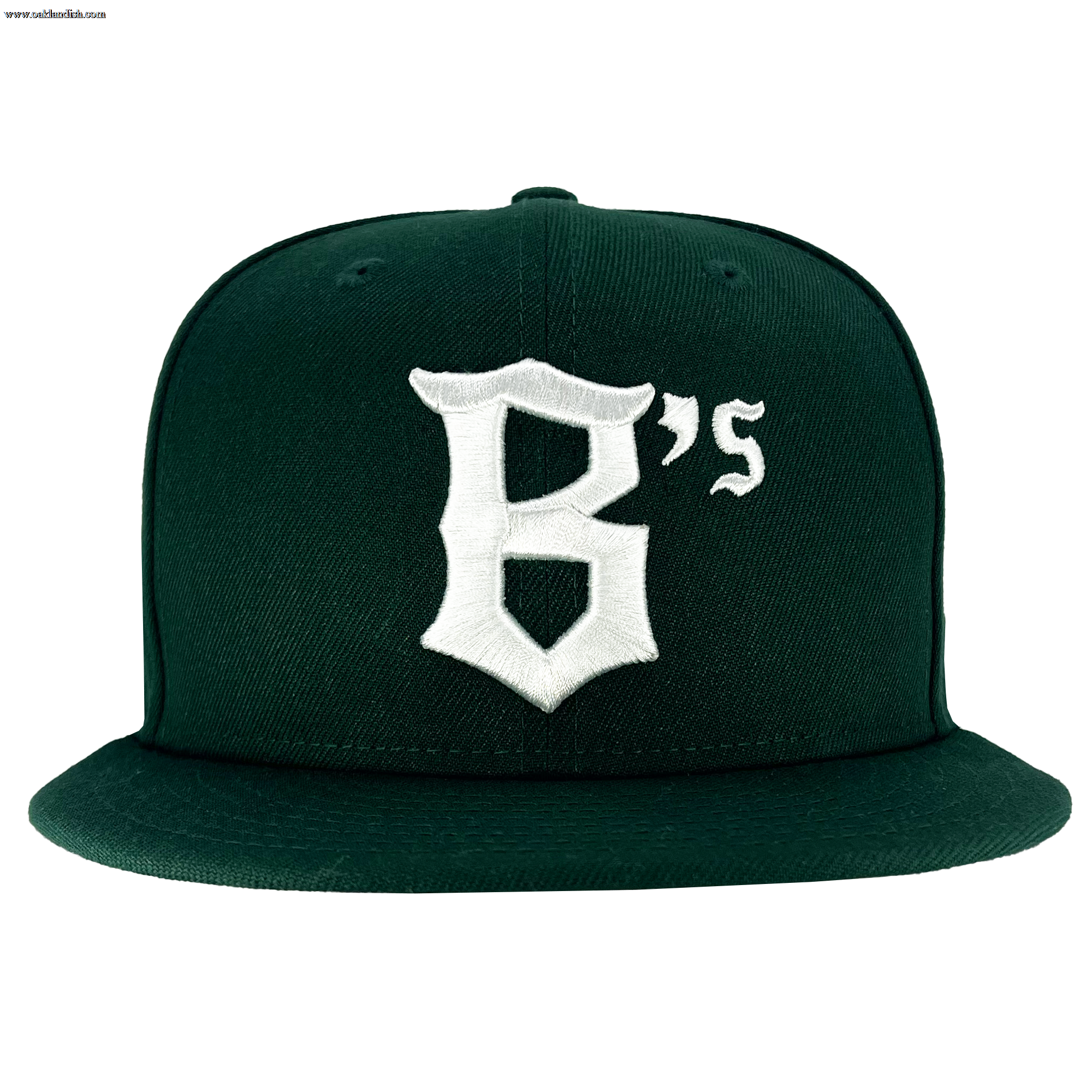 Front view of New Era 59FIFTY Dark Green Oakland Ballers fitted.