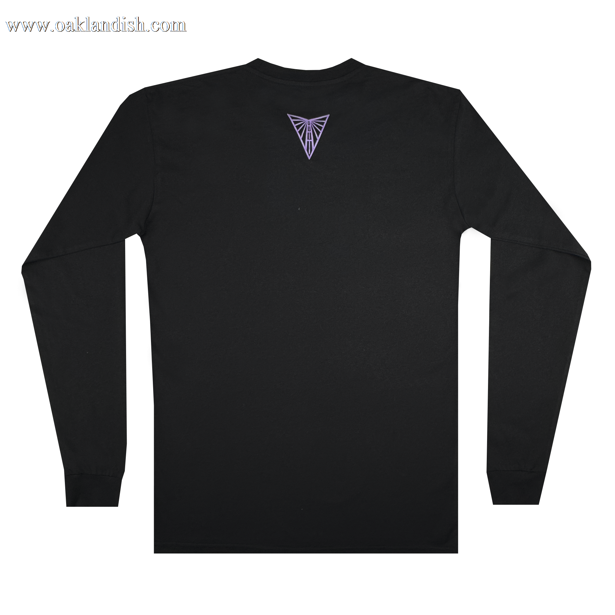 The GSV Golden State Valkyries Balloons LS Tee is a black cotton long-sleeve shirt shown from the back, with a small geometric purple and white triangle logo below the collar and no other designs or text.