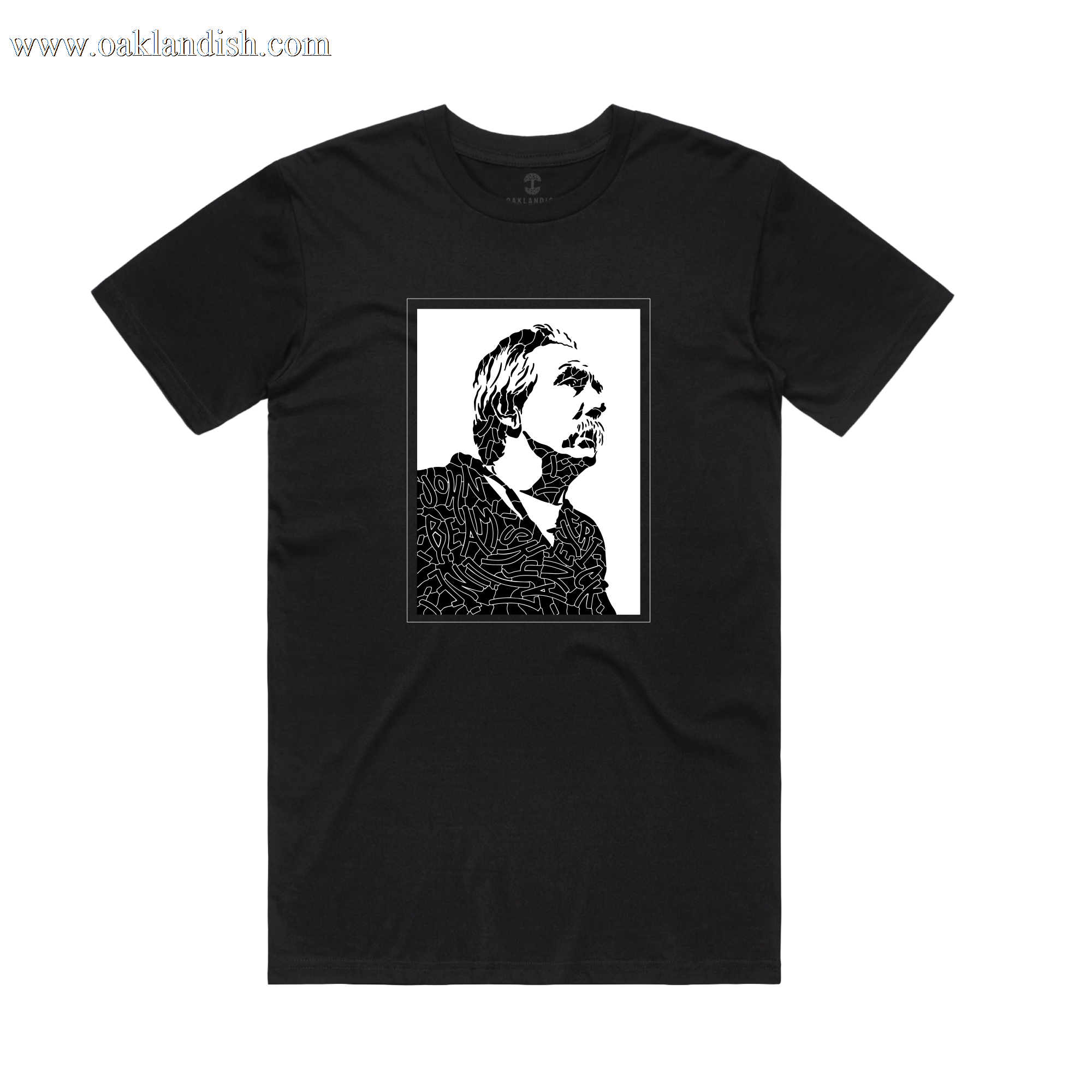 The Coach Beam's Legacy Tee by Other features a bold black-lined graphic of a contemplative person looking upward atop a white rectangular background, celebrating the Coach Beam legacy on a classic black t-shirt.