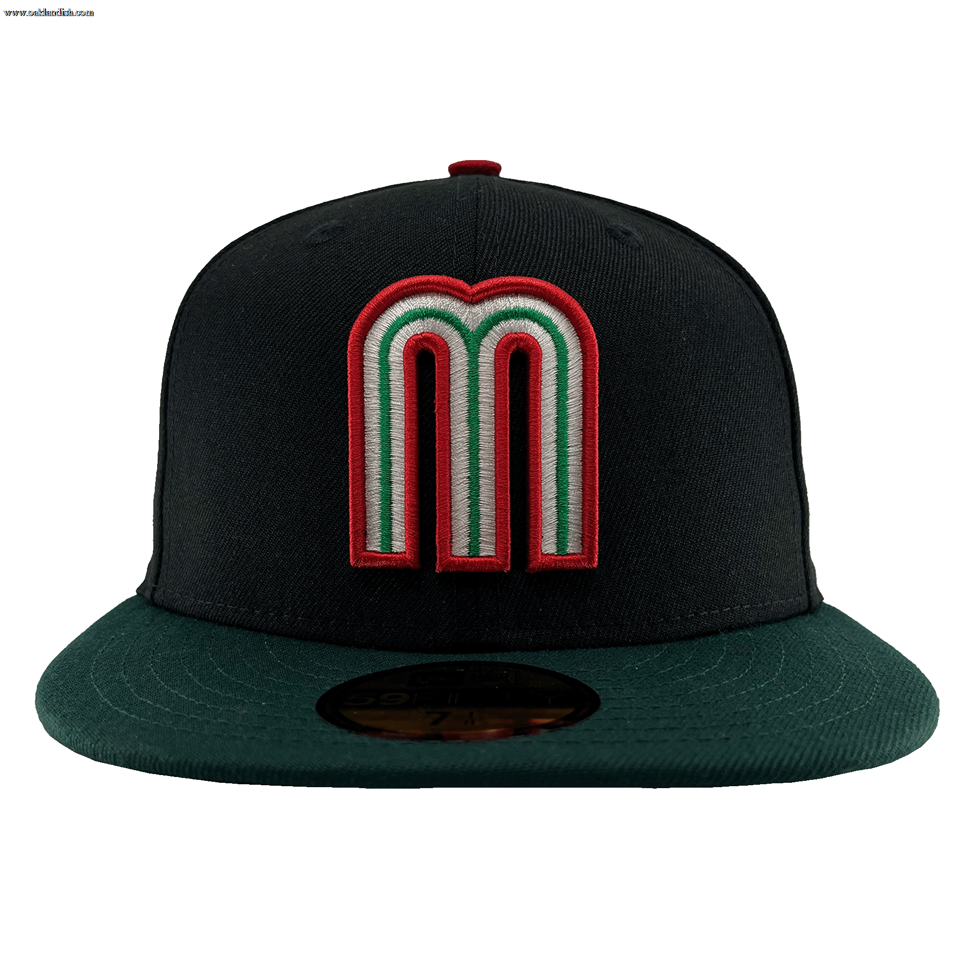 Front view of New Era 5950 Black and Dark Green WBC Mexico Hat.
