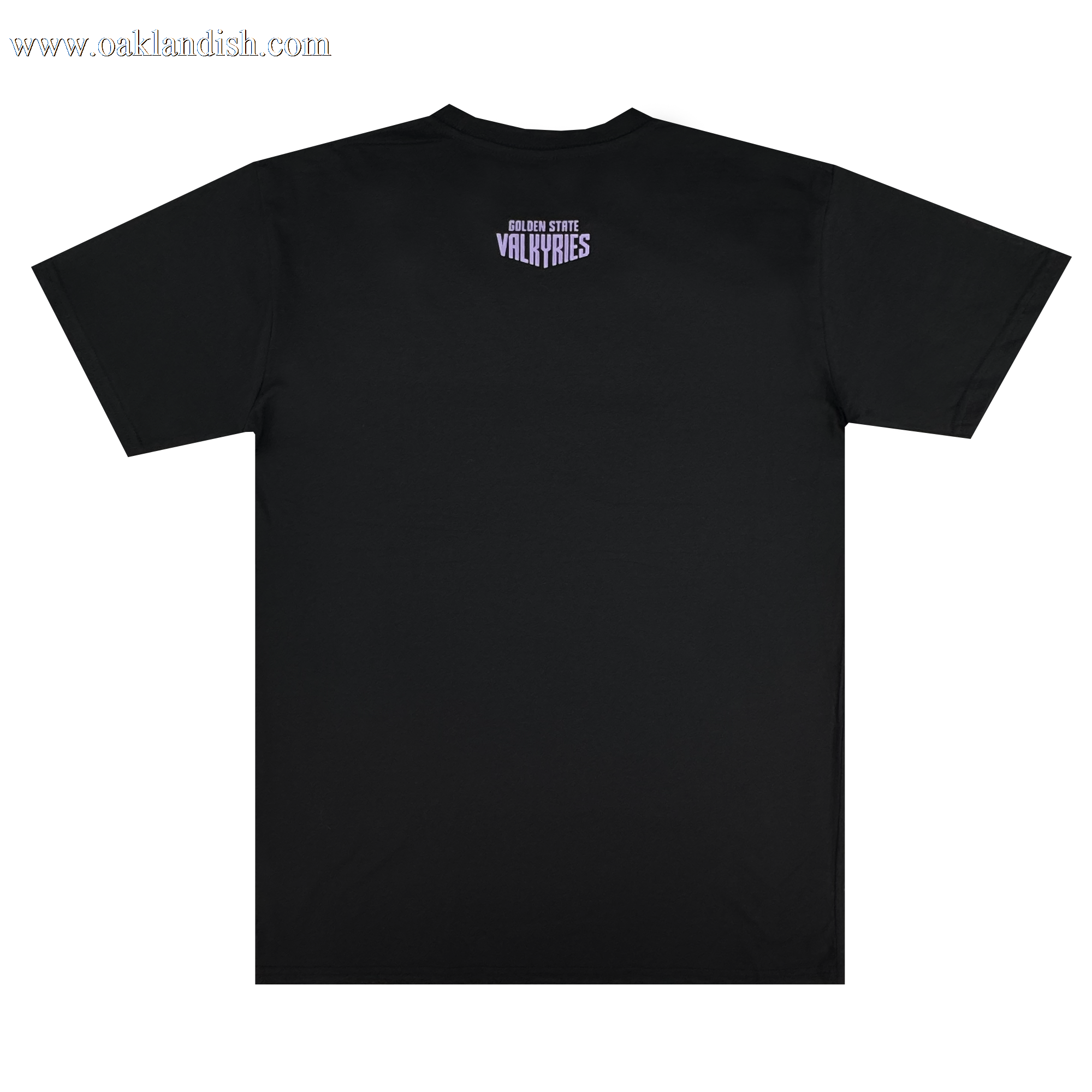 A black GSV Golden State Valkyries Rec League Tee, shown from the back, features small bold purple "Golden State Valkyries" text at the upper center. Made from organic cotton with no other visible designs or graphics.