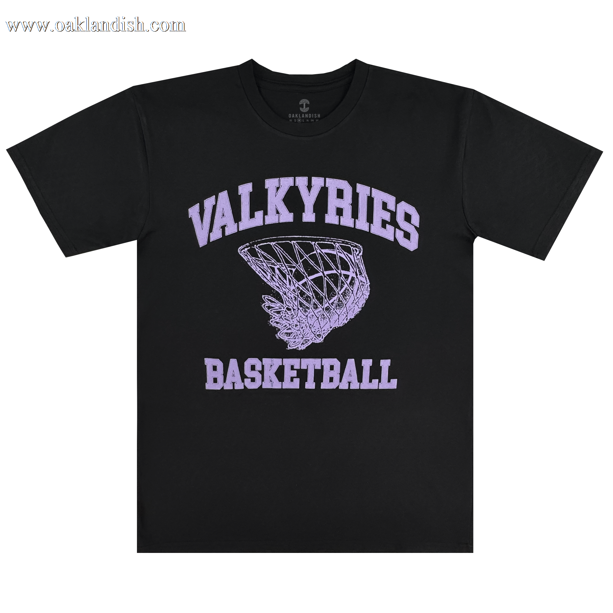 The GSV Golden State Valkyries Rec League Tee is a black heavy tee with “VALKYRIES” in bold lavender letters above a lavender basketball hoop graphic and “BASKETBALL” below—honoring the team in stylish comfort.