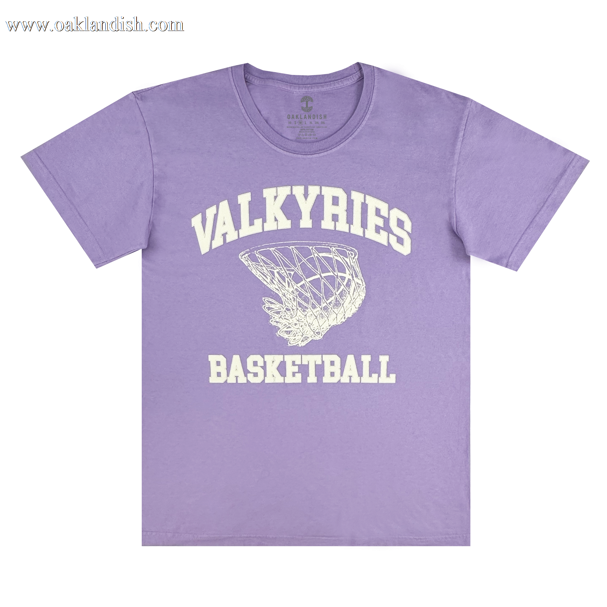 The GSV Golden State Valkyries Rec League Premium Tee features bold "VALKYRIES" and "BASKETBALL" text with a basketball graphic, crafted from organic cotton in lavender—celebrating Valkyries spirit.