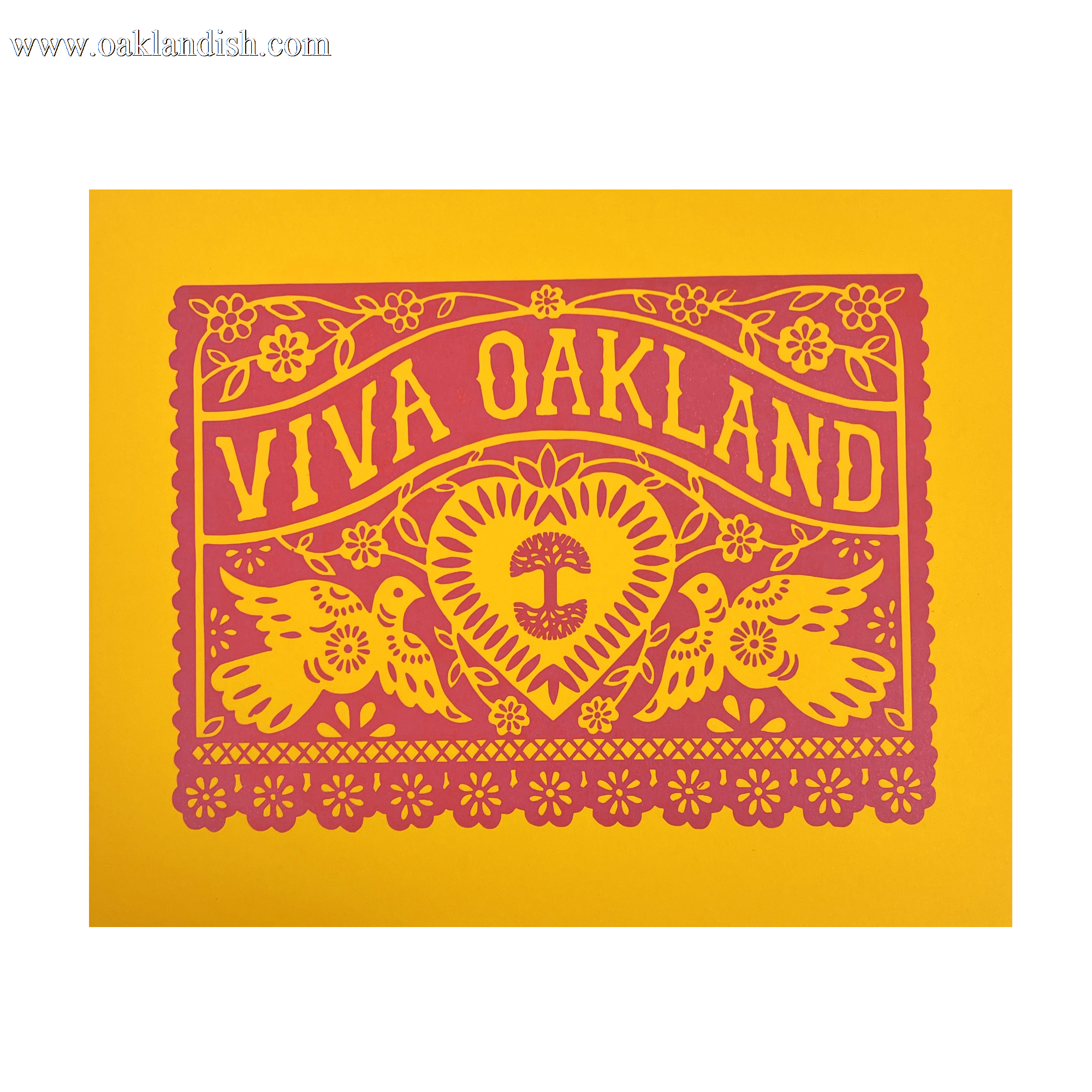 Bold yellow and red Vivia Oakland print.