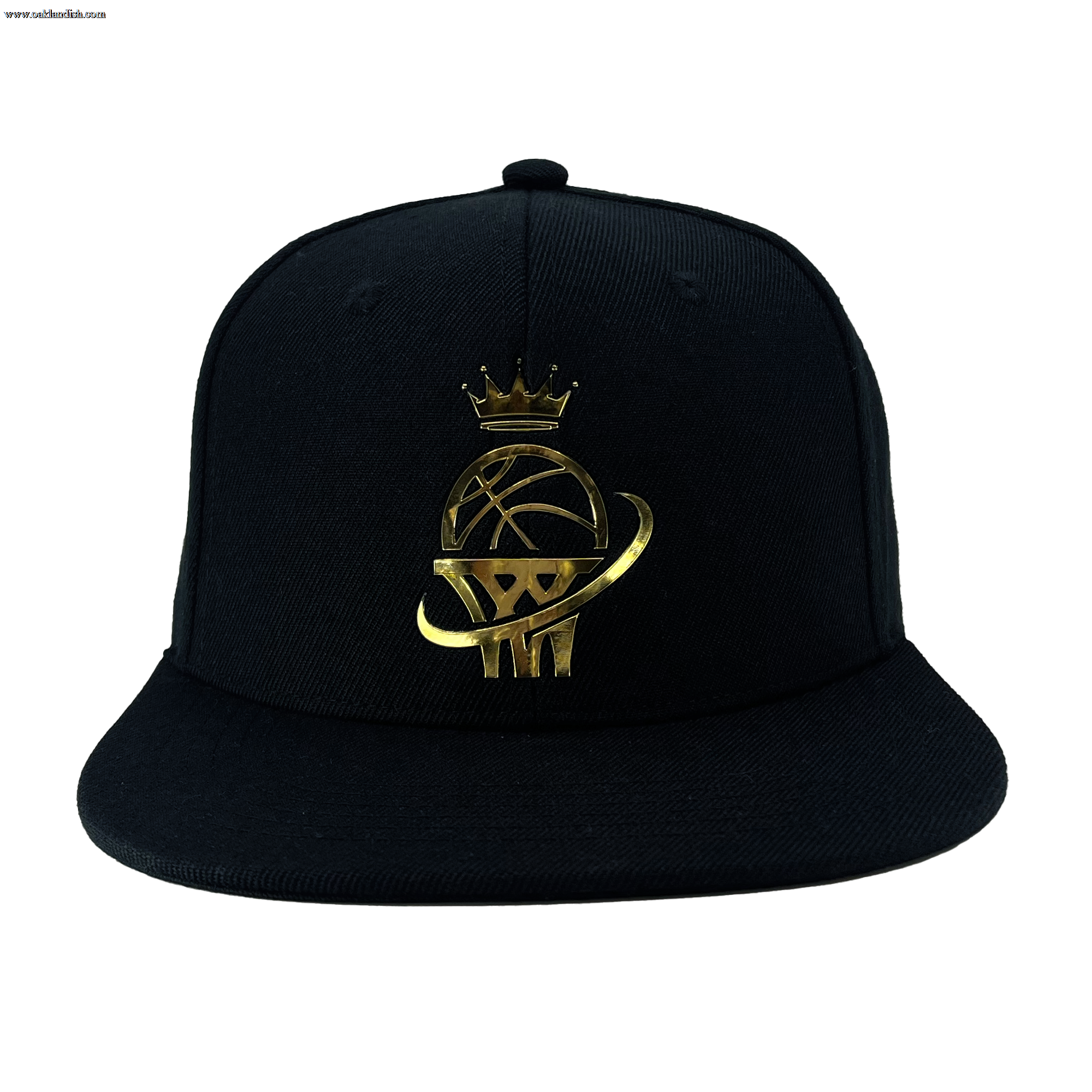 Front view of a black snapback hat with gold WPBA logo on the front crown.