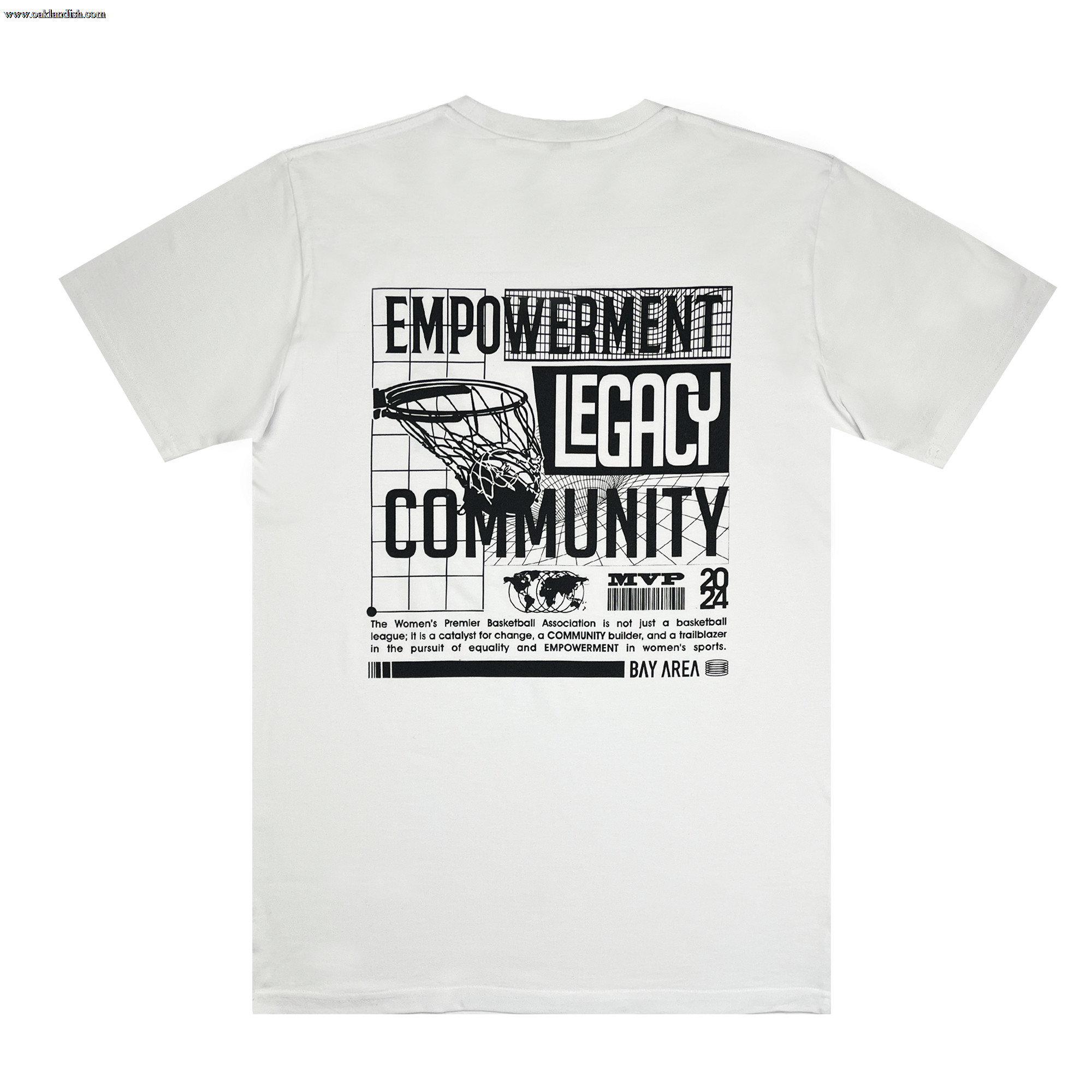 Back view of WPBA white t-shirt with basketball graphic.